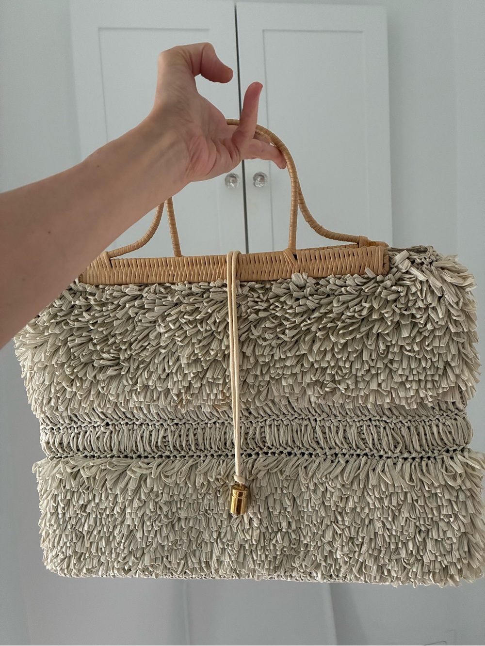 Barneys New York Woven Raffia Fringe Tote Bag - Picture 2 of 7